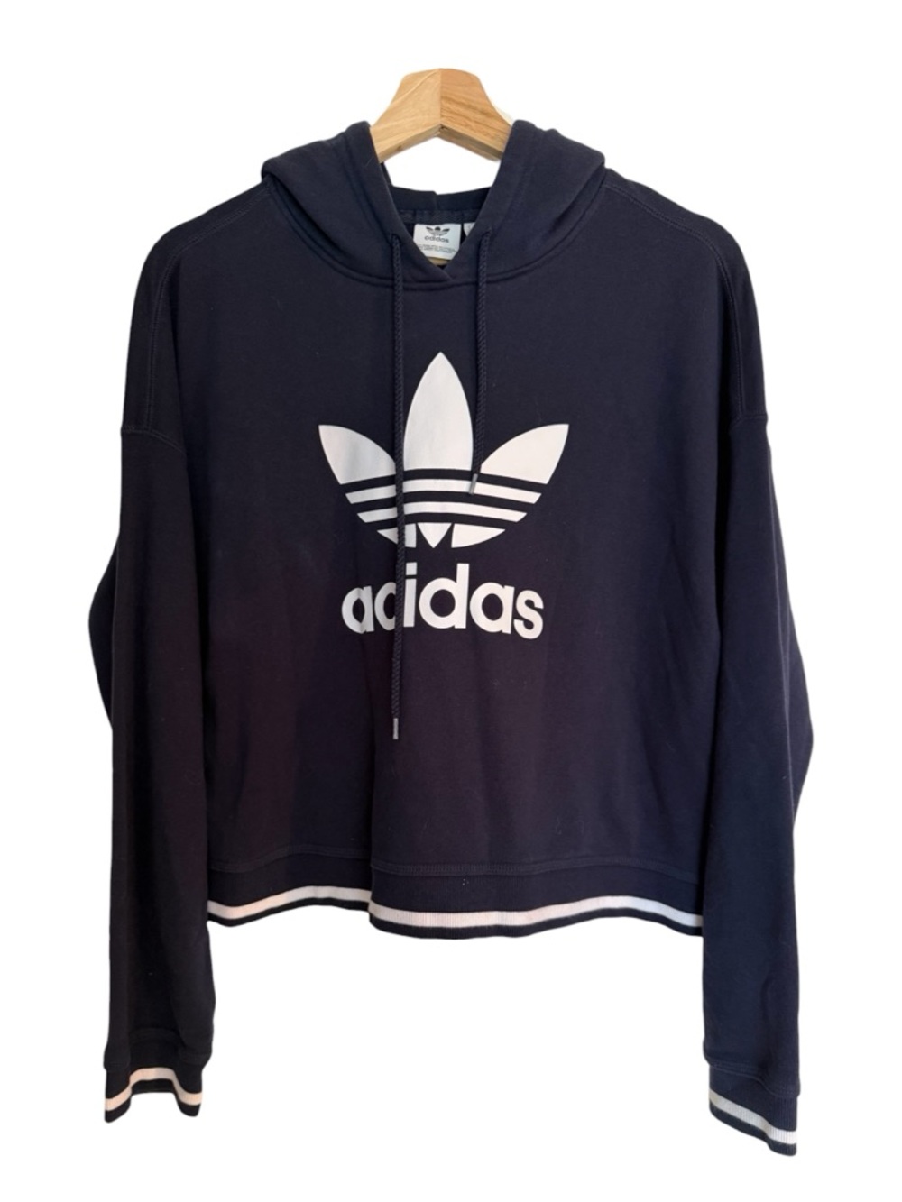 Adidas Women's Navy Logo Cropped Hoodie Sweater Large